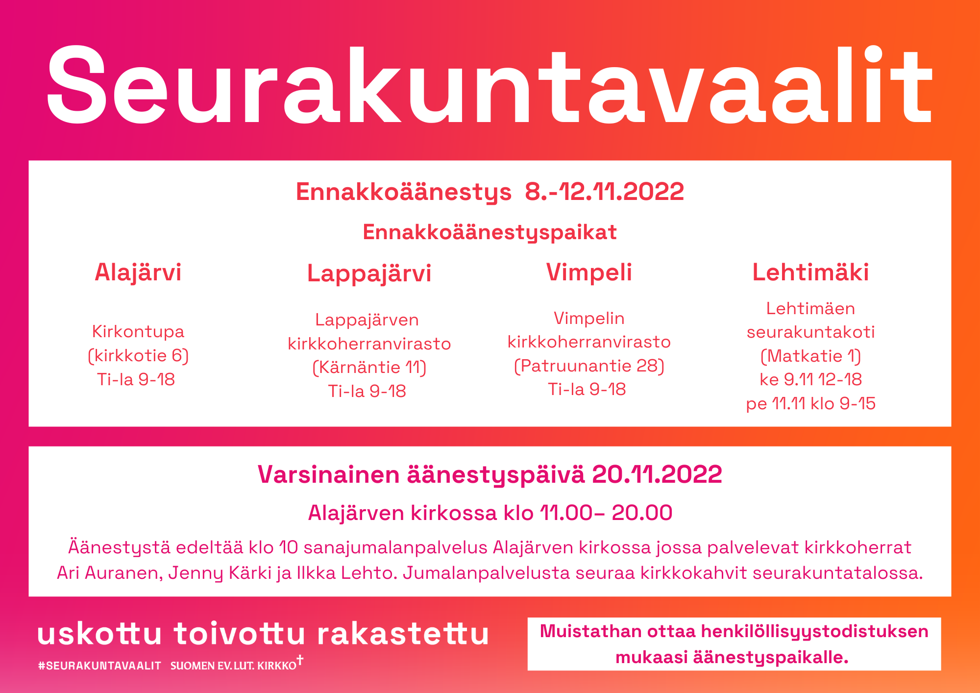 seurakuntavaalien mainos